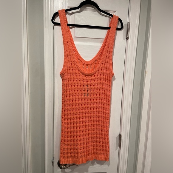 NWT Uncharted Threads Size S Coral Stretchy Knit Crochet Terry Cover Up Dress - Picture 8 of 13